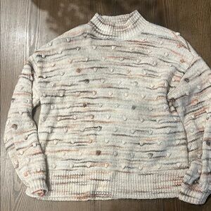 LOFT Cream and Brown Turtleneck Sweater
